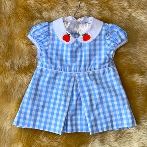 Baby Girl Blue Gingham Smocked Pumpkin Dress Sz 3M